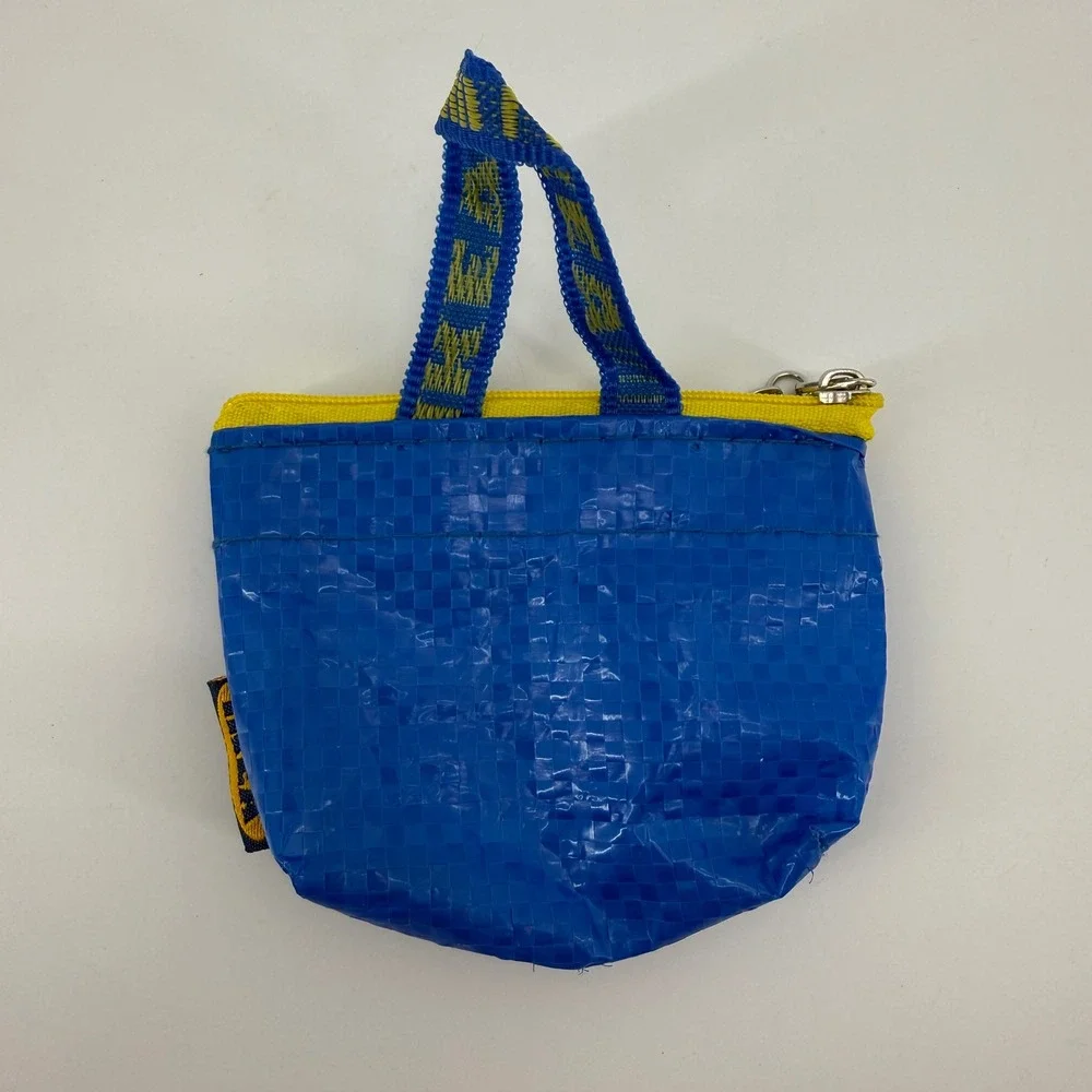 IKEA Small Blue Bag Keychain Mini Pouch‎ Coin Purse Zippered Accessory